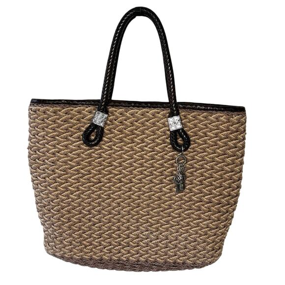 Brighton Rita Woven Jute Tote Bag Tricolor Straw Leather Handles Silver Charms - Picture 1 of 12